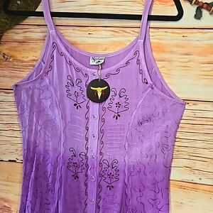 "NEELAM" COUNTRY OMBRE EMBROIDERED COTTON STRAPPY SUMMER DRESS! 💜 MEDIUM